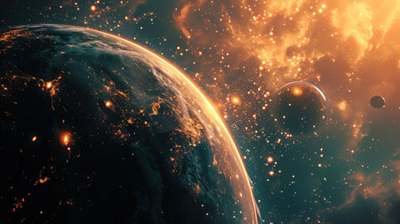 A planet surrounded by many bright aurore, creating an amazing light performance.の素材