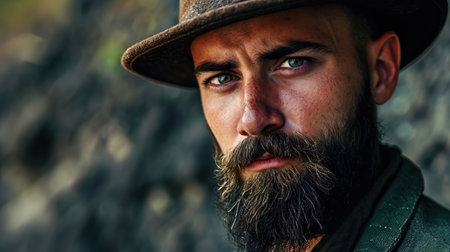 A portrait of a gentleman with a beautifully trimmed beard and an elegant hat that embodies an exq.の素材