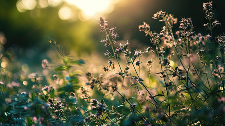 A scattering of field herbariums, merrily swaying under a light summer wind.の素材