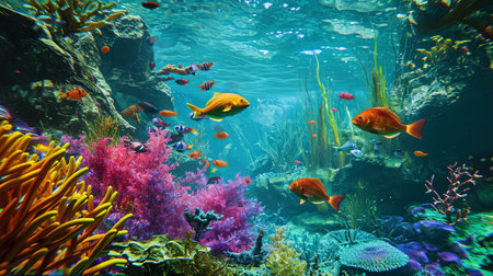 Dazing underwater beauty, where bright fish and multi colored algae create a magnificent aquarium.の素材