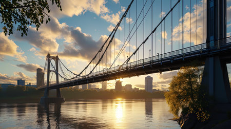 Bridge panorama: a promising view of long steel structures, perfectly inscribed in the city landsc.の素材