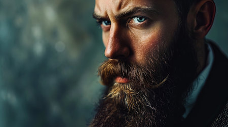 A portrait of an elegant gentleman with a thick beard that gives his appearance to persistent mask.の素材