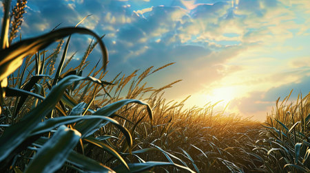 Cornflows in an immense field, creating a feeling of the blue sea in which time freezes.の素材