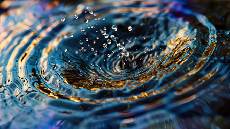 A photograph of abstract water vortices that create visual rotation and movement in water.の素材