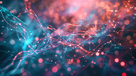 Abstract background with hypnotic lines and sparkling points, symbolizing electronic networks and.の素材
