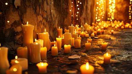 Candles forming a luminous wall personifying the New Year mood.の素材