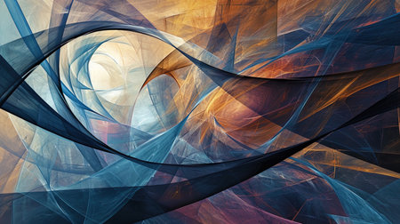 Complex interweaving lines and shapes that create a sense of depth and volume in an abstract compo.の素材