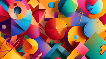 Bright geometric shapes that create a dynamic and modern abstract background.の素材