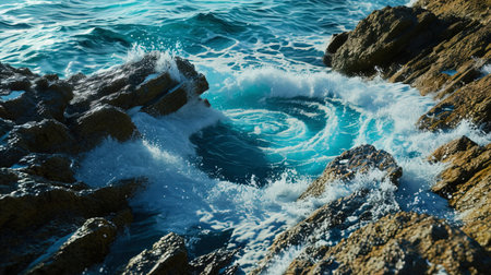 Water vortices formed as a result of a clash of waves and rocks create an exciting species effect.の素材