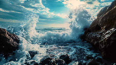 Endless waves that exit in a collision with rocks create an amazing visual kaleidoscope.の素材