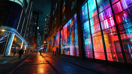 Interactive facades of buildings displaying projections and video art on the surface.の素材