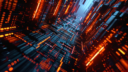 The aesthetics of Midgeorni in electronic lines that form complex geometric shapes in three dimensions.の素材