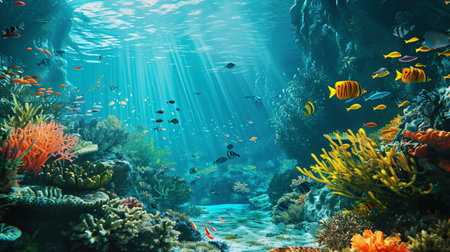 The underwater world, where bright caulds become a house for various types of marine life.の素材