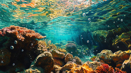 Underwater painting with carats, like a mosaic of water art.の素材