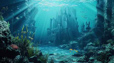 The ocean fairy tale with underwater caulals in the role of magic stones.の素材