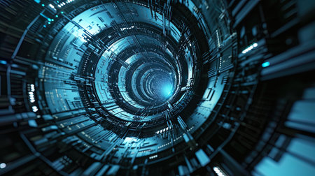 Technological innovations, stylized in geometric and abstract forms inscribed in a futuristic cont.の素材