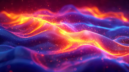 A neon background with the effect of luminous fluid, as if paints dance in the air.の素材