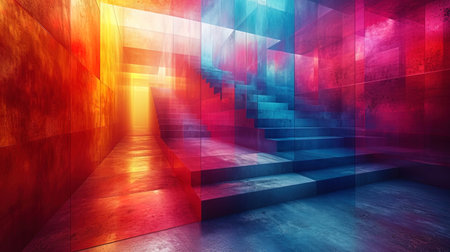 Complex geometric shapes and bright transitions of colors in a non bore background create a sensat.の素材