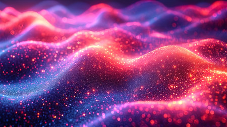 Neon background with abstract light spots, creating a sense of electromagnetic waves.の素材