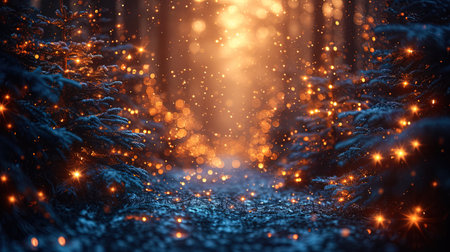New Year's background with flickering stars and fireflies that create an atmosphere of magic.の素材