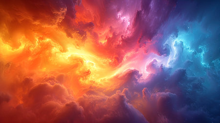 The background of heaven, where the lines of iridescent clouds create a visual effect of depth and.の素材