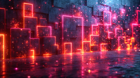 The background with neon letters and symbols that create the impression of a modern and stylish ur.の素材