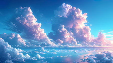The background of heaven, where funny clouds float in the blue sky, creating a visual feeling of t.の素材
