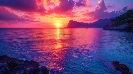The gradient of sunset, from azure to purple, creates the impression of a magic charm in the last.の素材