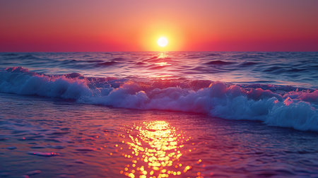 The gradient of sunset, turning from a warm amberous to a delicate peach, creates an atmosphere of.の素材