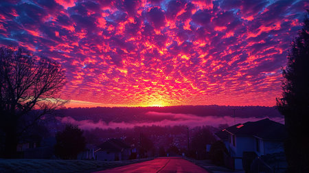 The sunset sky turns into a carnival of colors: from deep purple to bright orange, creating the im.の素材