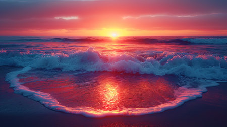 The gradient of sunset, inspired by the colors of the coral reef, creates a feeling of ocean harmo.の素材