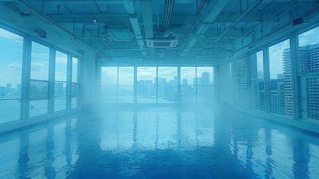 A large white room with a lack of furniture, creating a feeling of emptiness.の素材