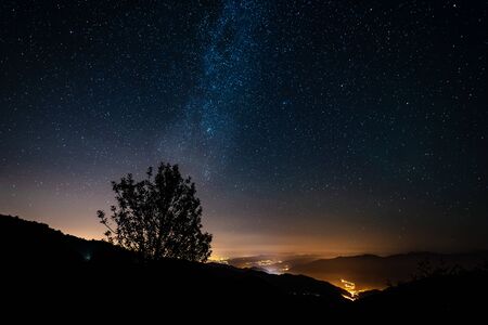 Night photography of The Cobertoria mountain on a summer night Iの写真素材