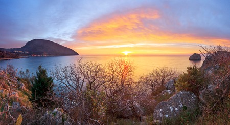 Seascape with sunrise in Artek. Crimeaの写真素材