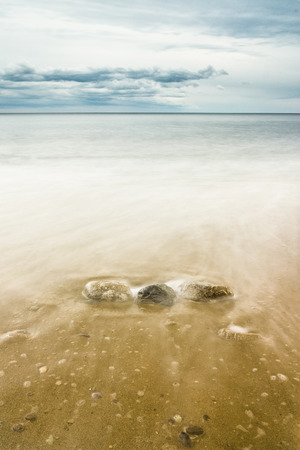 Beautiful seascape, sandy beach, dramatic clouds. Yalta. Crimea. Ukraine. Russiaの写真素材