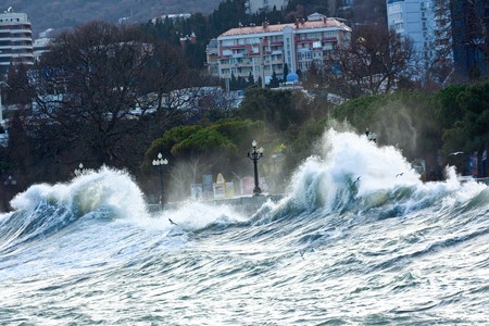 Storm on the Black Sea. Yalta, Crimea, Ukraine. a natural phenomenonのeditorial素材