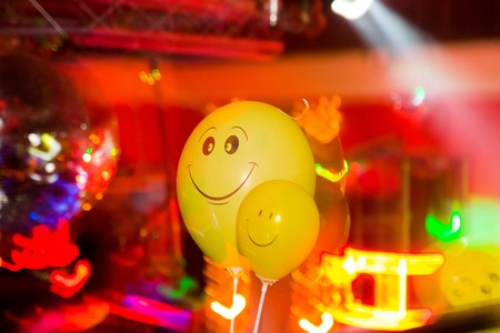 Party at Large Disco with special effects, balloon and fantastic laser show in smokeの写真素材