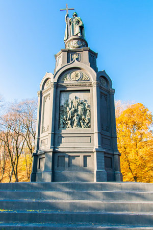 Monument to St. Vladimir. Baptiser of Russia. Kiev. Ukraine. It stands on a hill near the banks of the Dnieperのeditorial素材