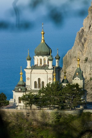 The Church of the Resurrection of Christ. Church On The Rock, Foros, Crimea, Ukraine.の写真素材