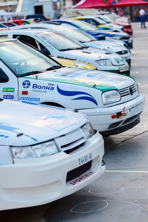 YALTA, UKRAINE - SEPTEMBER 13. Preparing to race WOG Yalta Rally Fest 2013. Cars are racing park, scheduled scan is performed before the race. 1 day. on September 13, 2013 in Yalta, Ukraine.のeditorial素材