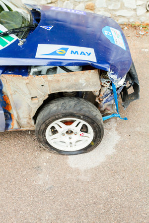 YALTA, UKRAINE - SEPTEMBER 14. Denis Bondarev drives his ZAZ 1102 during the WOG Yalta Rally Fest 2013. 2 day. on September 14, 2013 in Yalta, Ukraine.のeditorial素材