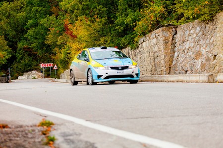 YALTA, UKRAINE - SEPTEMBER 14. Vladimir Kondratenko drives his Honda Civic during the WOG Yalta Rally Fest 2013. 2 day. on September 14, 2013 in Yalta, Ukraine.のeditorial素材