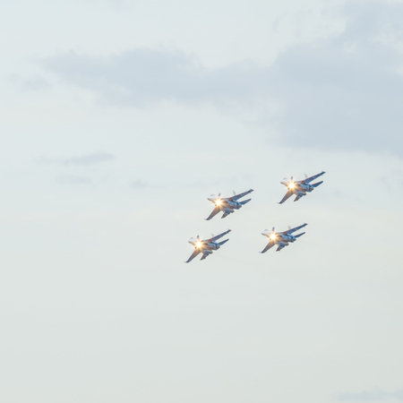 Yalta - June 12. Celebrating the Day of Russia of the flight group Russian Knights Russkie Vityazi...