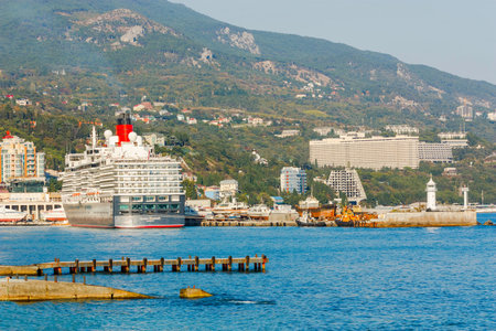 YALTA, UKRAINE - OCTOBER 7. Cunard liner Queen Elizabeth arrived in the seaport city of Yalta on...