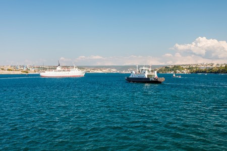 SEVASTOPOL, UKRAINE - AUGUST 24: Ship Adriana go to the port of Sevastopol, Russia on August 24, 2014. The vessel was for a series of cruises .Six Resort Capitals of Black Sea. during the summer of 2013のeditorial素材