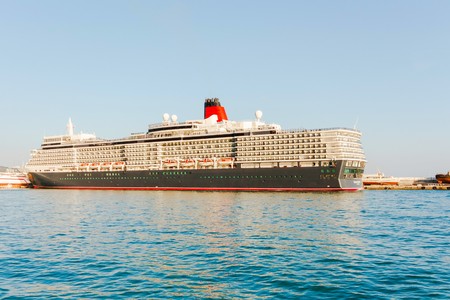 YALTA, UKRAINE - OCTOBER 7. Cunard liner Queen Elizabeth arrived in the seaport city of Yalta on October 7, 2012 in Yalta, Ukraine.のeditorial素材