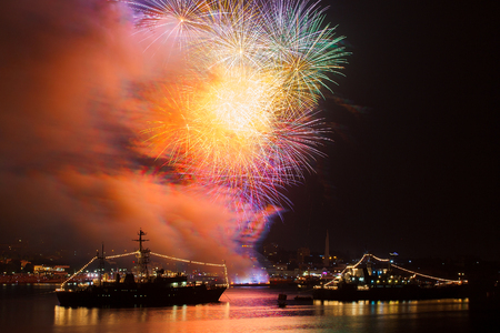 Crimea - 26 July 2015: salute in honor of the Day Russian Navy in Sevastopolのeditorial素材
