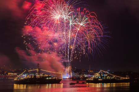 Crimea - 26 July 2015: salute in honor of the Day Russian Navy in Sevastopolのeditorial素材