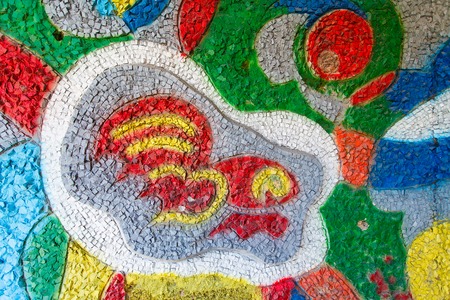 Diagonal colorful mosaic texture on the wall.の写真素材