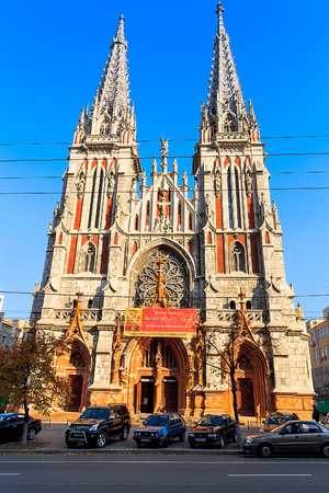 Kiev , Ukraine - October,30 2010: St. Nicholas Roman Catholic Cathedral and the National House of Organ and Chamber Music, Kiev, Ukraine.のeditorial素材